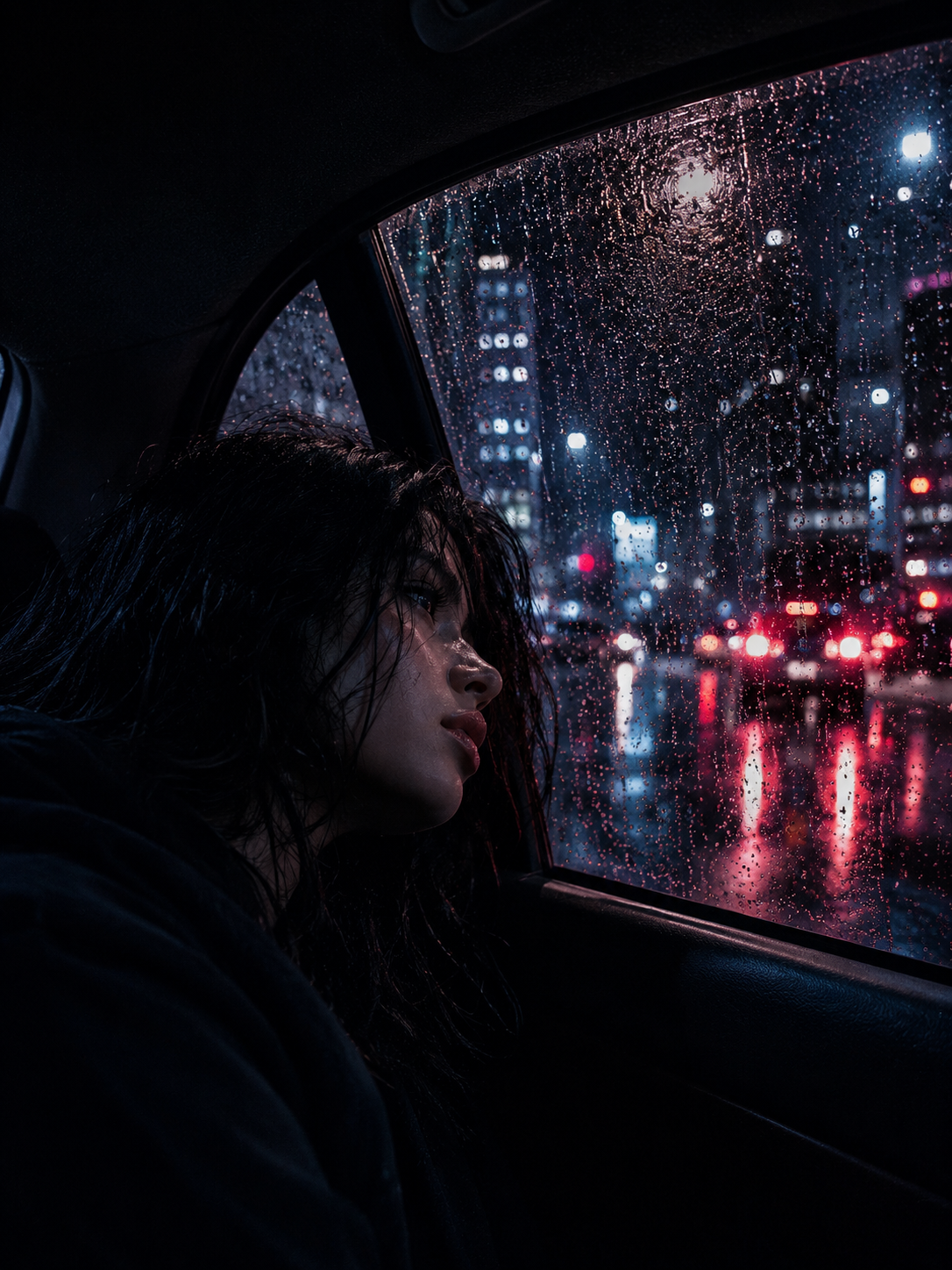 An empty midnight street with soft glow and cinematic darkness